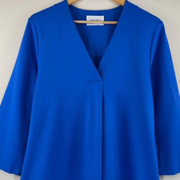 MEIMEIJ V- Neck 3/4 Sleeve Women’s Midi Dress - Azure Blue Size 4 Made in Italy - Picture 5 of 13